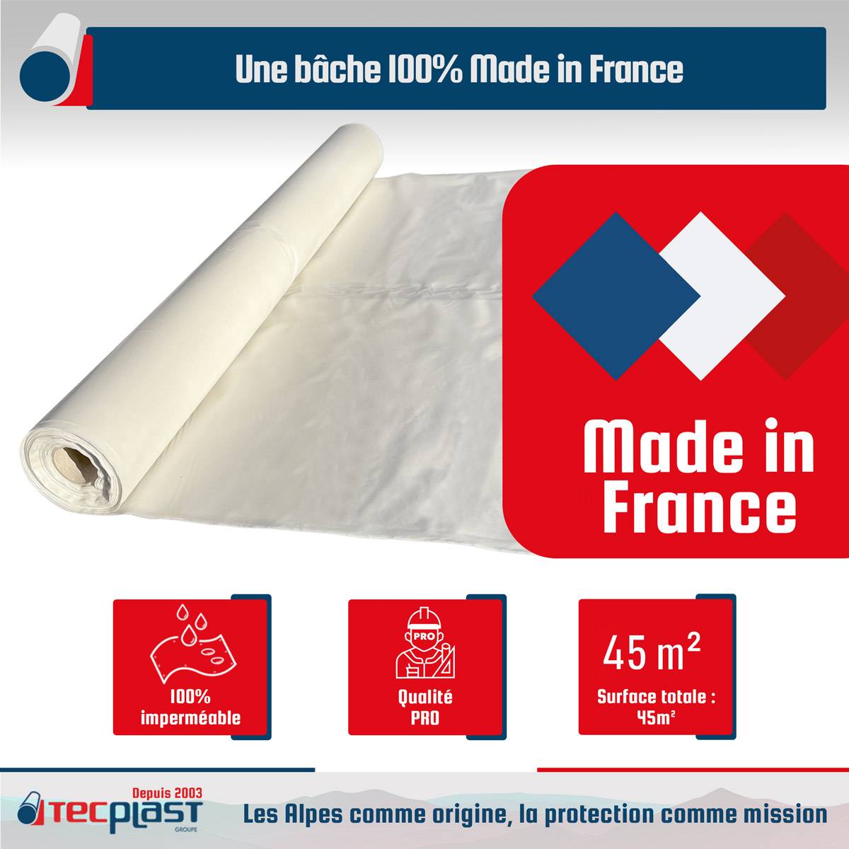 Bâche peinture en ROULEAU 3x15 m - Haute Qualité TECPLAST 80RPE - Made in France-3