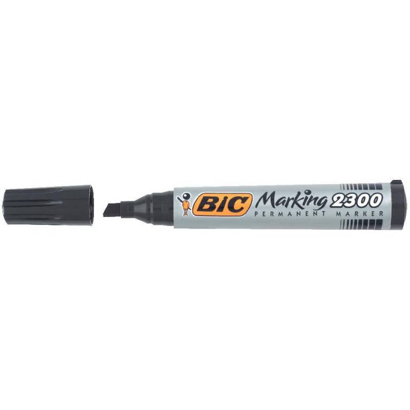 Marqueur Permanent Bic 2300 Pointe Biseautée, Encre Noire Indélébile - Bic-2