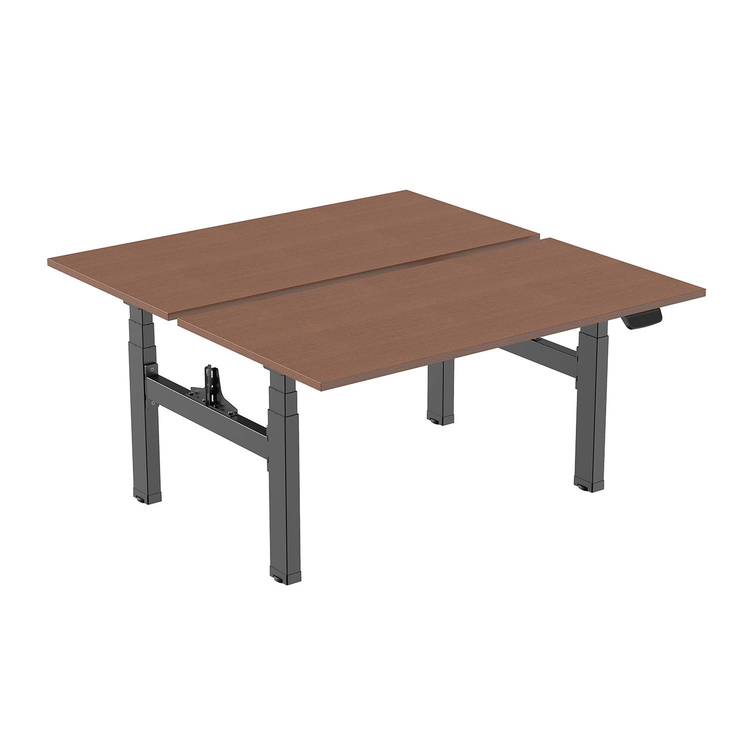 Double bureau motorisé assis-debout 120x75cm Plateaux noyer/Pied noir-0
