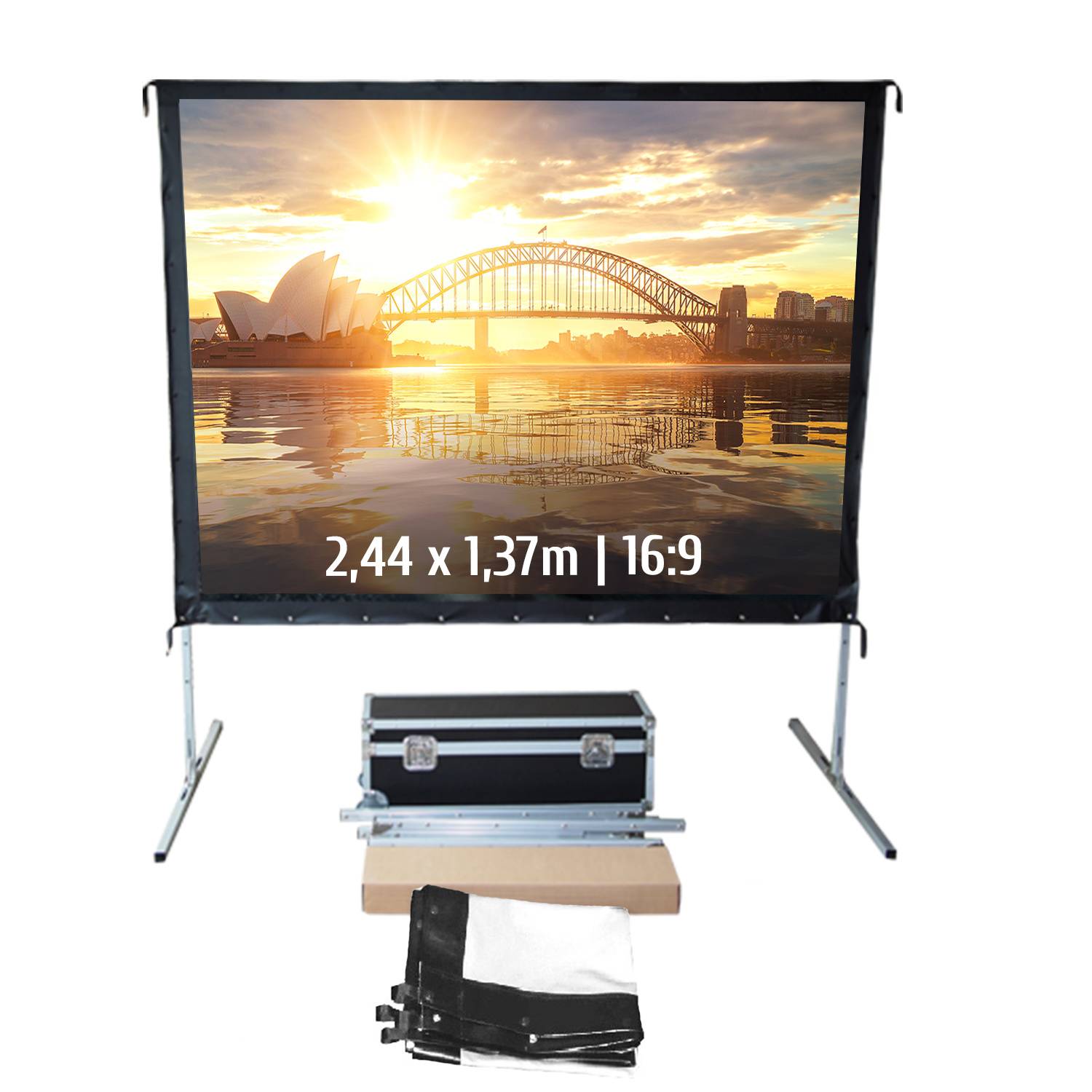 Ecran de projection valise 2,44 x 1,37m - Format 16:9 - Toile Avant-0