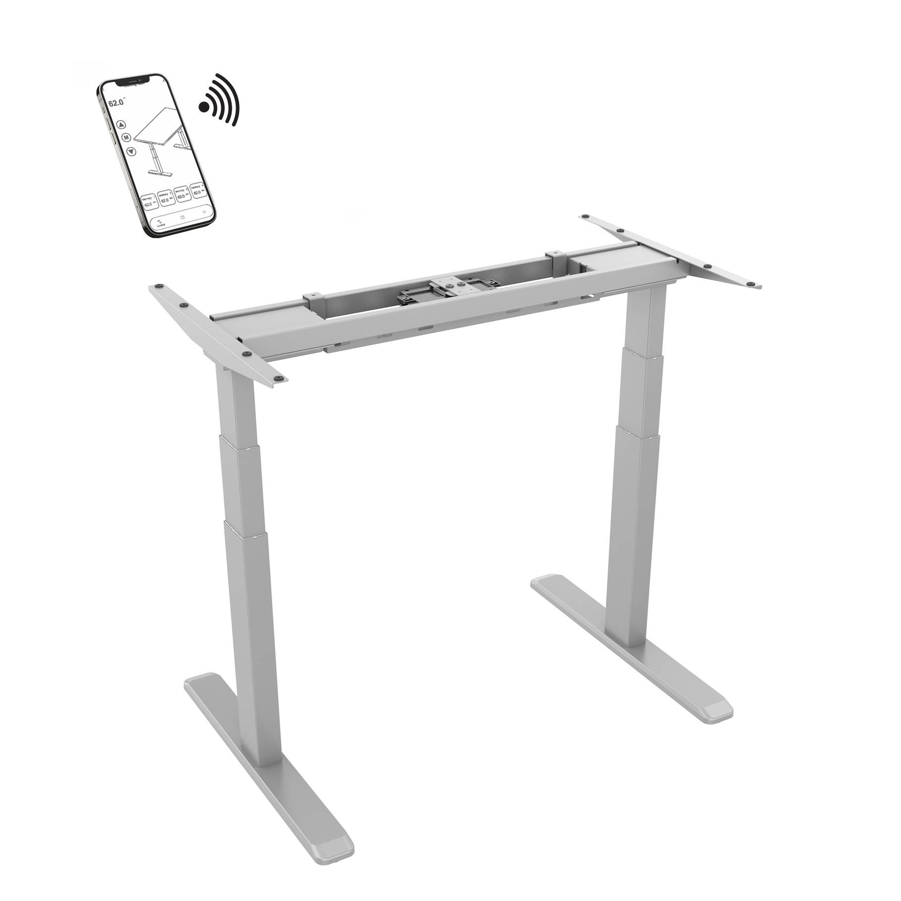 Pied de bureau motorisé assis-debout, Hauteur 62- 128 cm, Gris-0