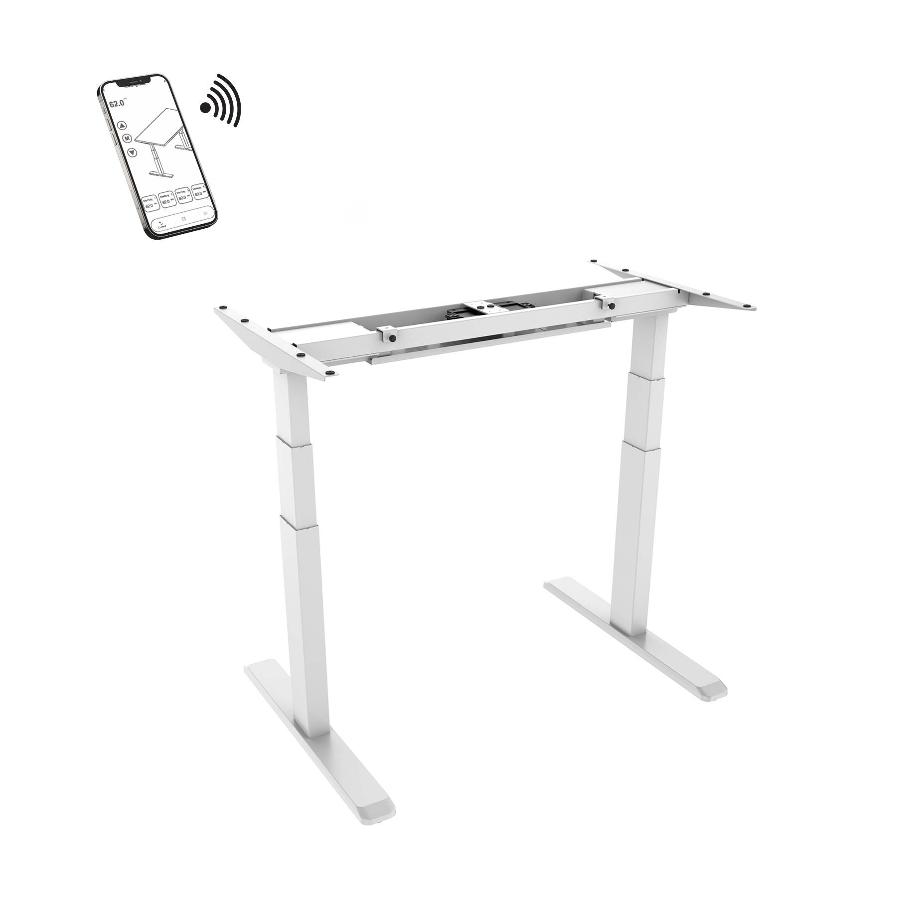 Pied de bureau motorisé assis-debout, Hauteur 62- 128 cm, Blanc-0