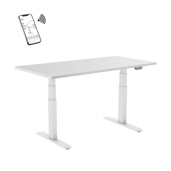 Bureau motorisé assis-debout 120x75cm Plateau blanc/Pied blanc