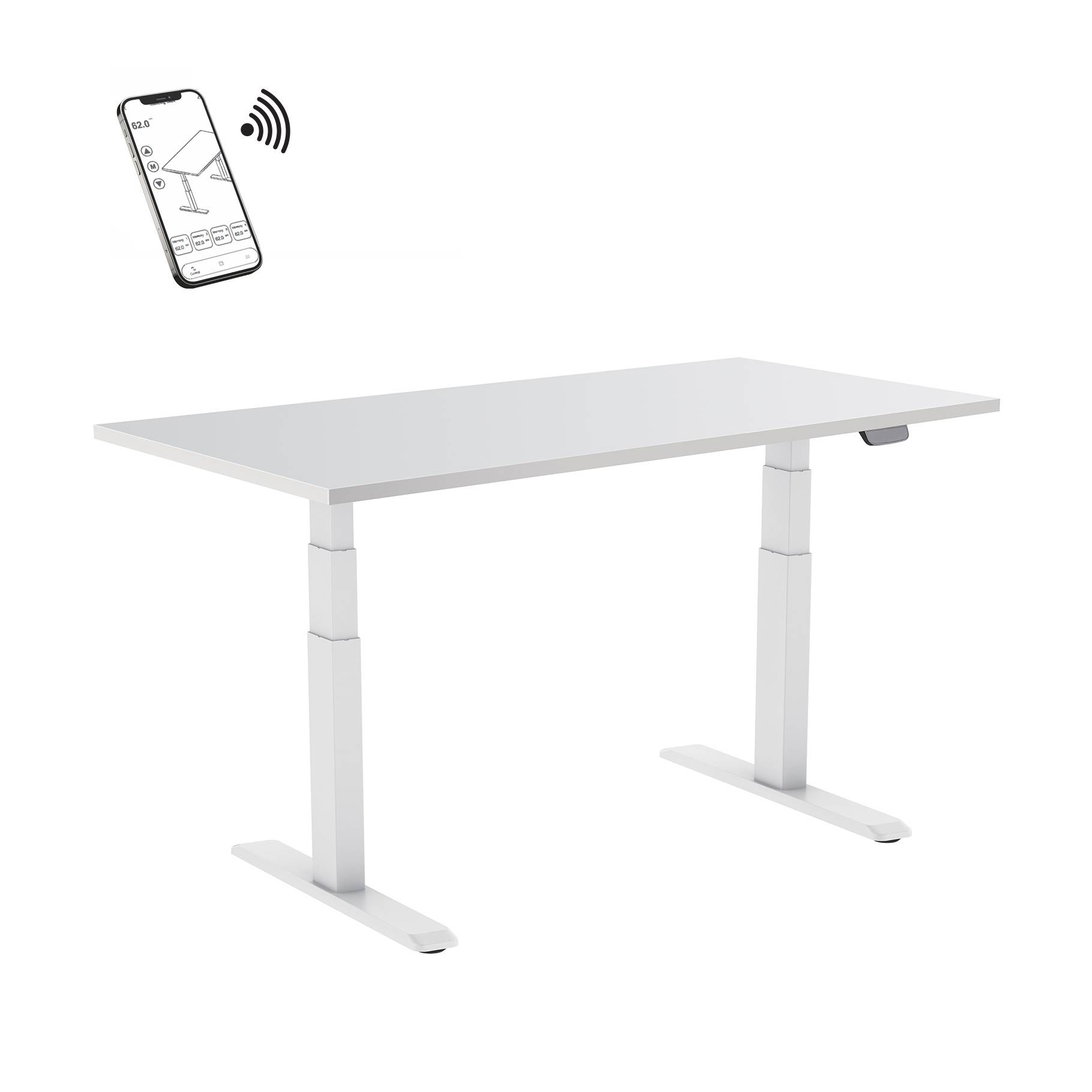 Bureau motorisé assis-debout 150x75cm Plateau blanc/Pied blanc-0