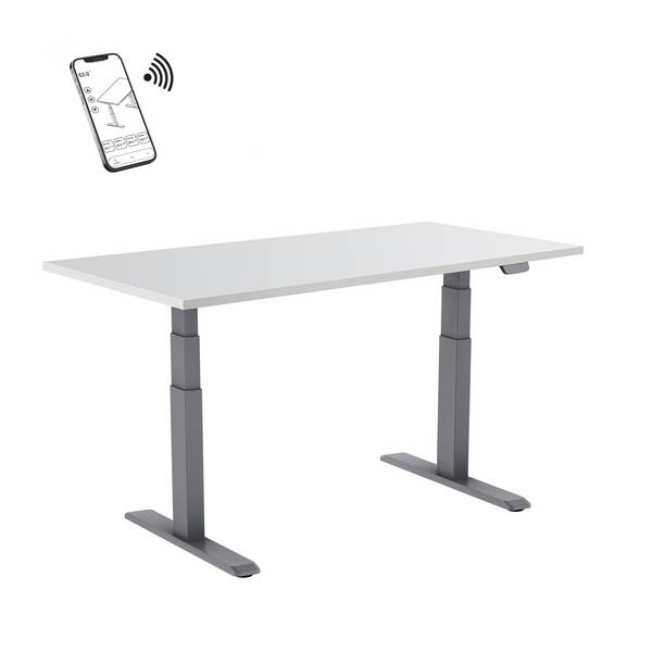 Bureau motorisé assis-debout 120x75cm, Plateau blanc/Pied gris