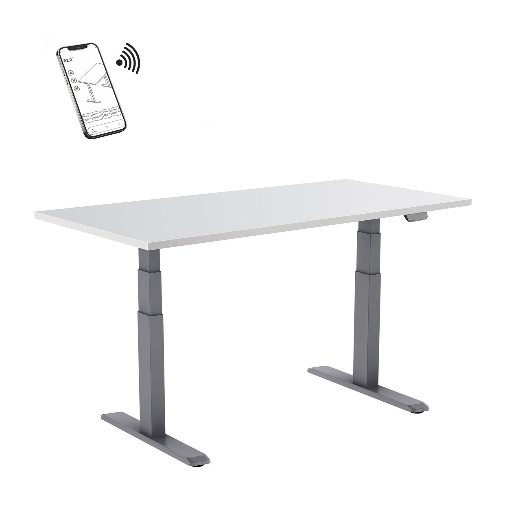 Bureau motorisé assis-debout 120x75cm, Plateau blanc/Pied gris-0
