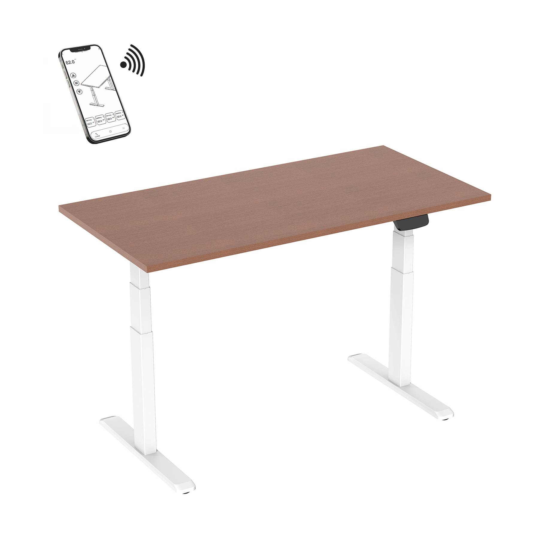 Bureau motorisé assis-debout 120x75cm Plateau noyer/Pied blanc-0