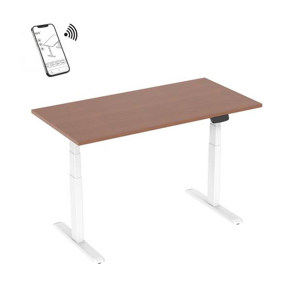 Bureau motorisé assis-debout 150x75cm Plateau noyer/Pied blanc