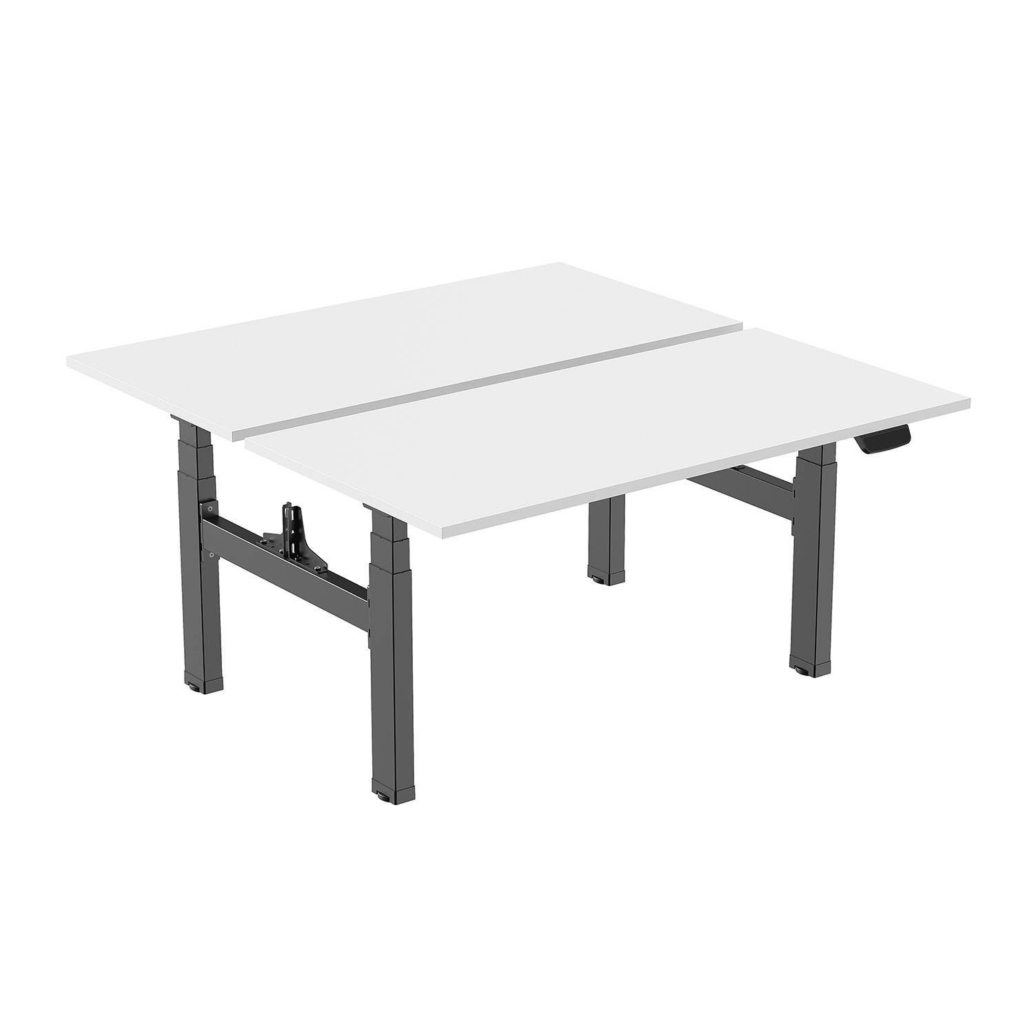 Double bureau motorisé assis-debout 150x75cm Plateaux blancs/Pied noir-0
