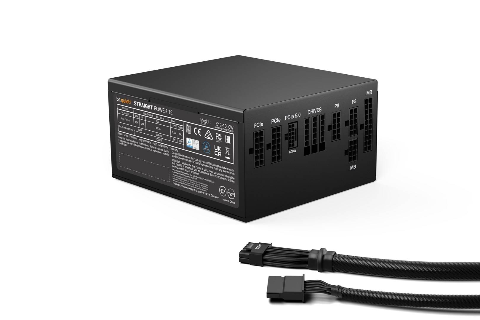 be quiet! Straight Power 12 1000 W | Alimentation ATX 3.1, 80 Plus Platinium, 1000 W, 100 - 240 V, 1070 W, 50/60 Hz, 13/-8