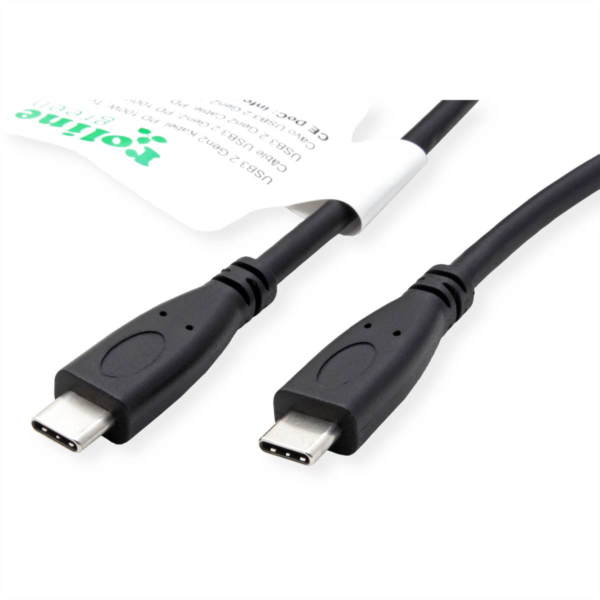 ROLINE GREEN Câble USB 3.2 Gen 2, avec PD, C-C, M/M, 4K UHD-1, 10Gbit/s, Emark, 100W, noir, 0,5 m-2