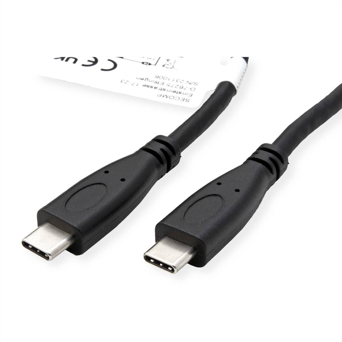 ROLINE Câble USB 3.2 Gen 2, avec PD, C-C, M/M, 4K UHD-1, 10Gbit/s, Emark, 100W, noir, 1 m-2
