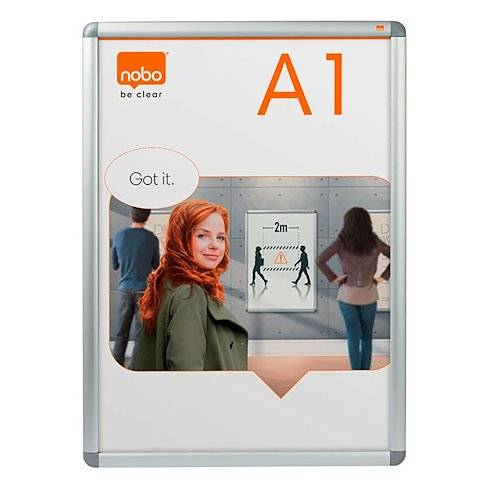 Porte affiche mural Clipsable - transparent - format A1 - Nobo-1