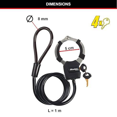 MASTER LOCK Câble Antivol à Clé avec Menotte [1m] 8275EURDPROBLK-3