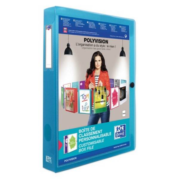 Chemise box plastique Oxford 24 x 32 cm - bleue - Lot de 8