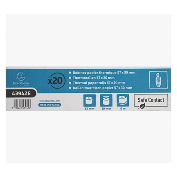 Bobines Terminaux bancaires Exacompta 43942E - l 57 mm x L 9 m, Ø 30 mm - 1 pli(s) - paquet de 20