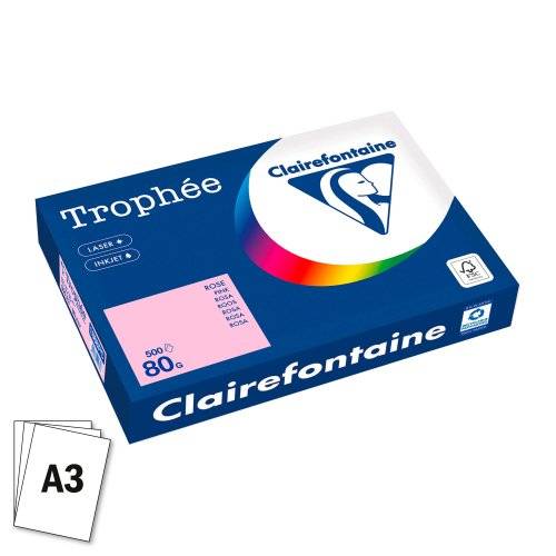 Ramette papier couleur Clairefontaine Trophée couleurs pastel A3 80 gr - 500 feuilles - rose