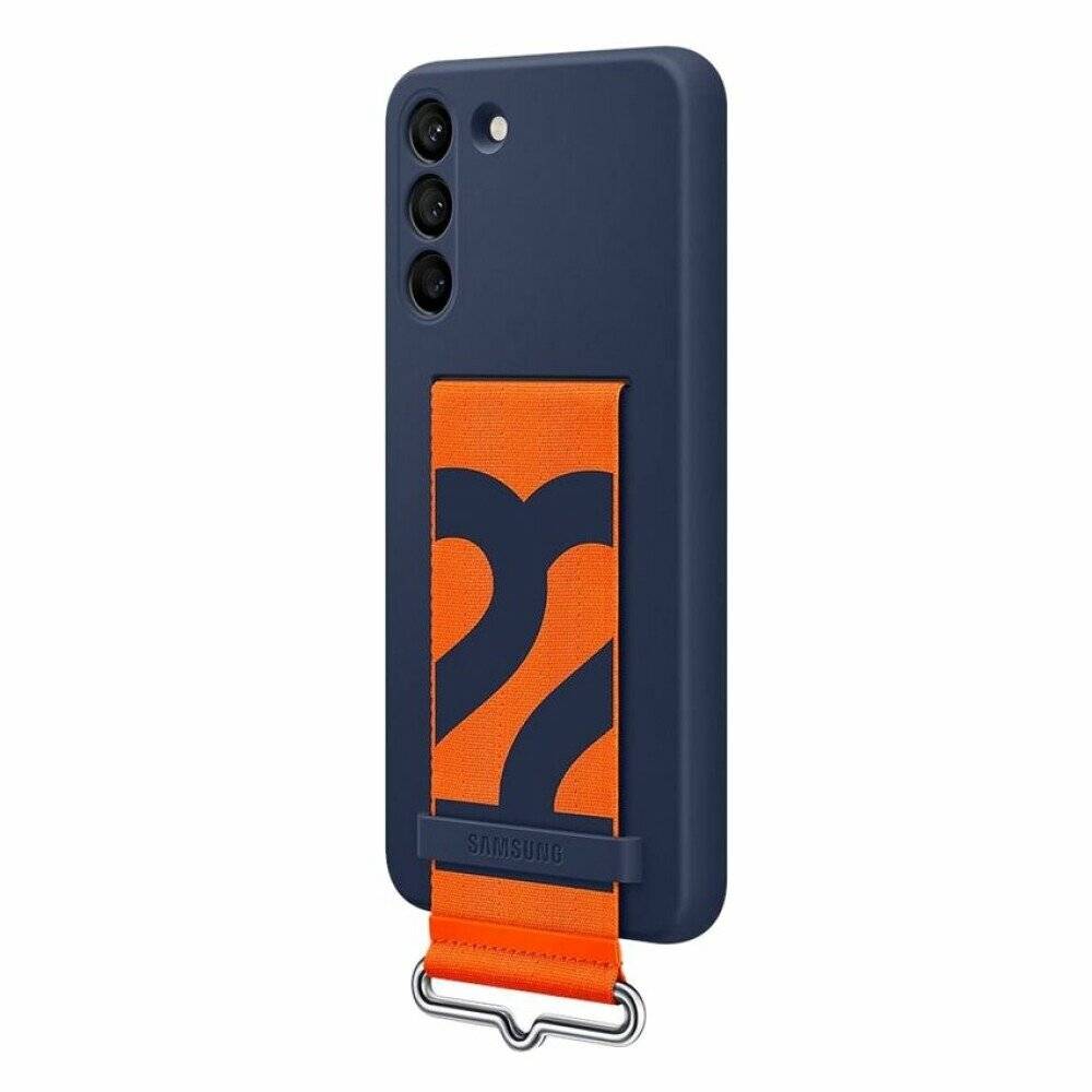 Coque Samsung Galaxy S22 avec Sangle Orange Silicone Doux Fine Bleu marine-6