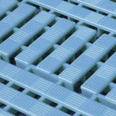 Palette en plastique bleu avec motif de grille rectangulaire.