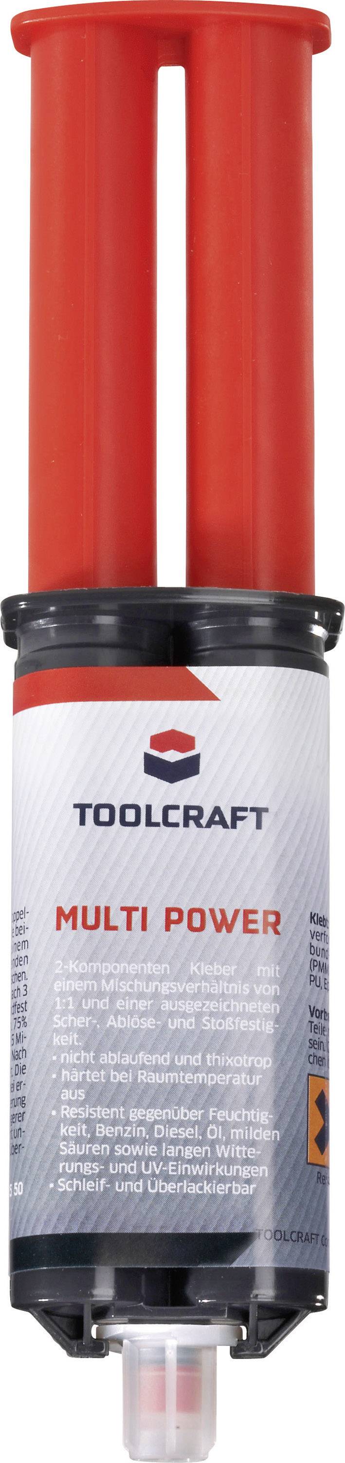 Une presse à cartouche rouge avec une étiquette blanche de la marque 'Toolcraft', sur laquelle est inscrit 'MULTI POWER'.