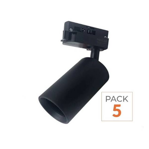Spot LED sur rail 80° Monophasé NOIR pour ampoule GU10 - Pack de 5 - SILAMP