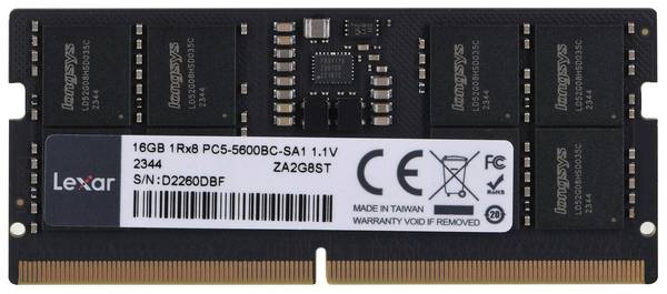 Lexar LD5S16G56C46ST-BGS, 16 Go, 1 x 16 Go, DDR5, 5600 MHz, 262-pin SO-DIMM