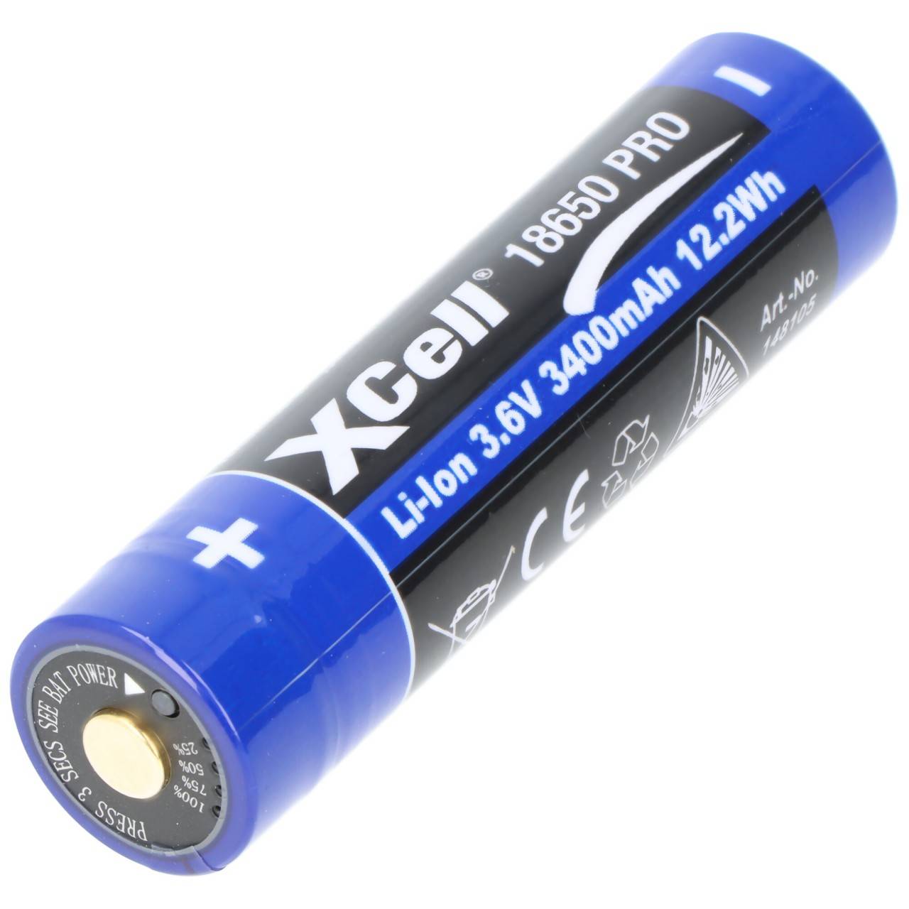 Batterie Li-Ion XCell Pro 18650 protégée, avec prise de charge USB-C, minimum 3 250 mAh, maximum 3 400 mAh, 3,6...-0