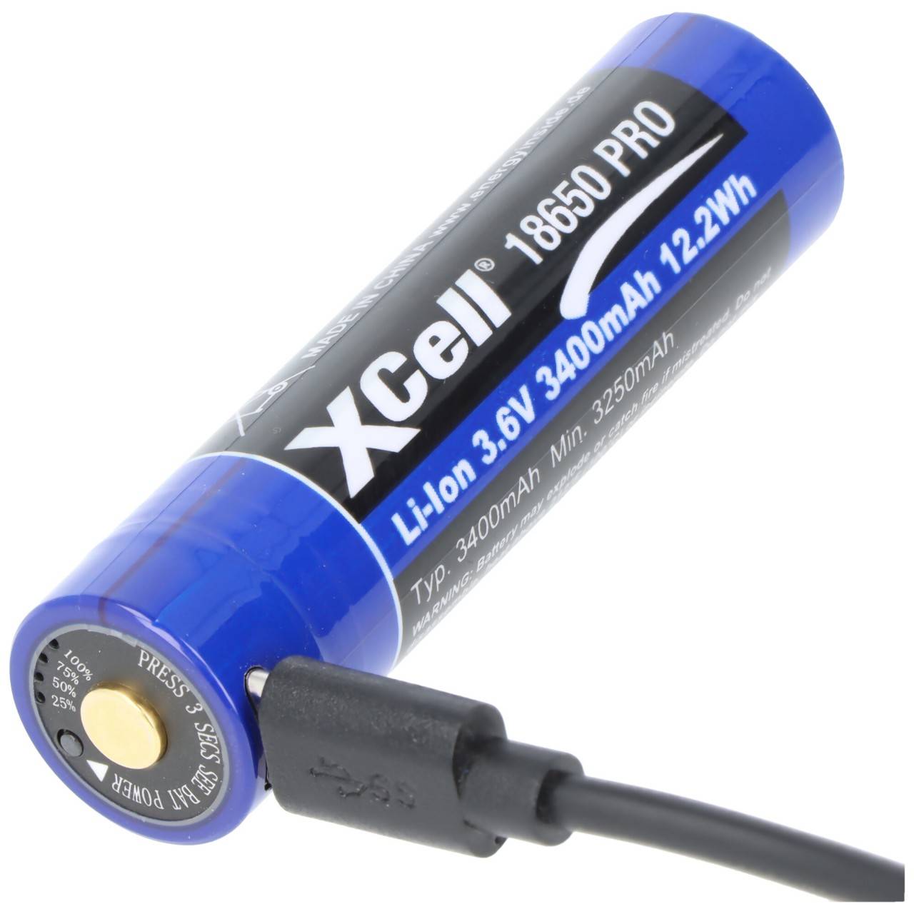 Batterie Li-Ion XCell Pro 18650 protégée, avec prise de charge USB-C, minimum 3 250 mAh, maximum 3 400 mAh, 3,6...-2