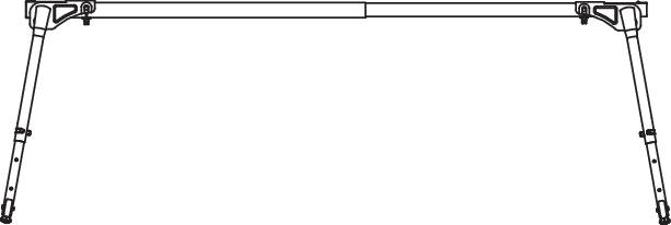 Un diagramme présente une jambe de support de table télescopique et réglable en hauteur, avec des pieds et des articulations inclinés.
