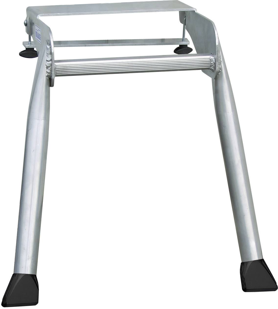 Une échelle pliante en aluminium robuste, dotée de patins en caoutchouc noir, offrant une stabilité et un appui sûr sur différentes surfaces.