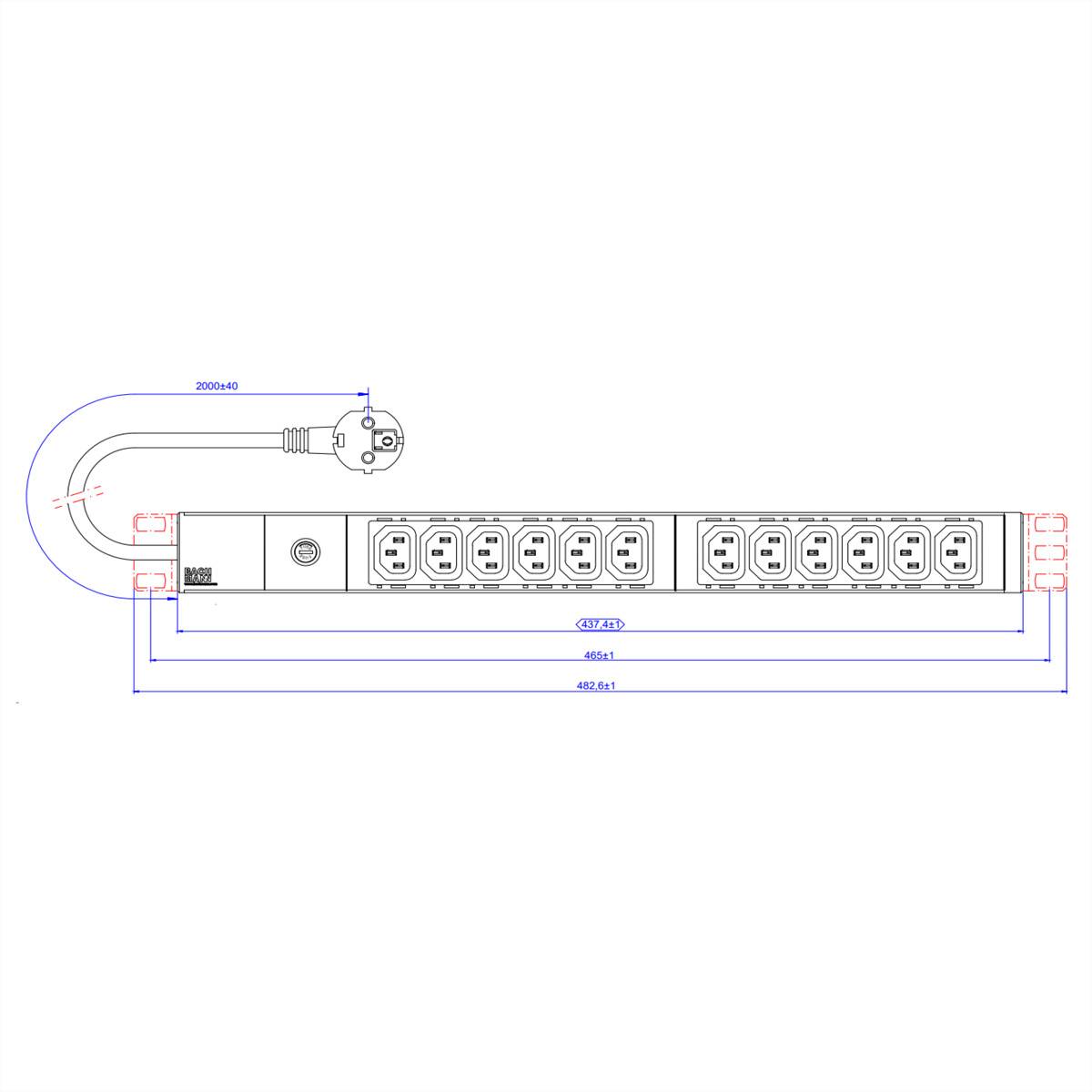 BACHMANN 19" 1U 12xC13 2,0m CEE7/7-1