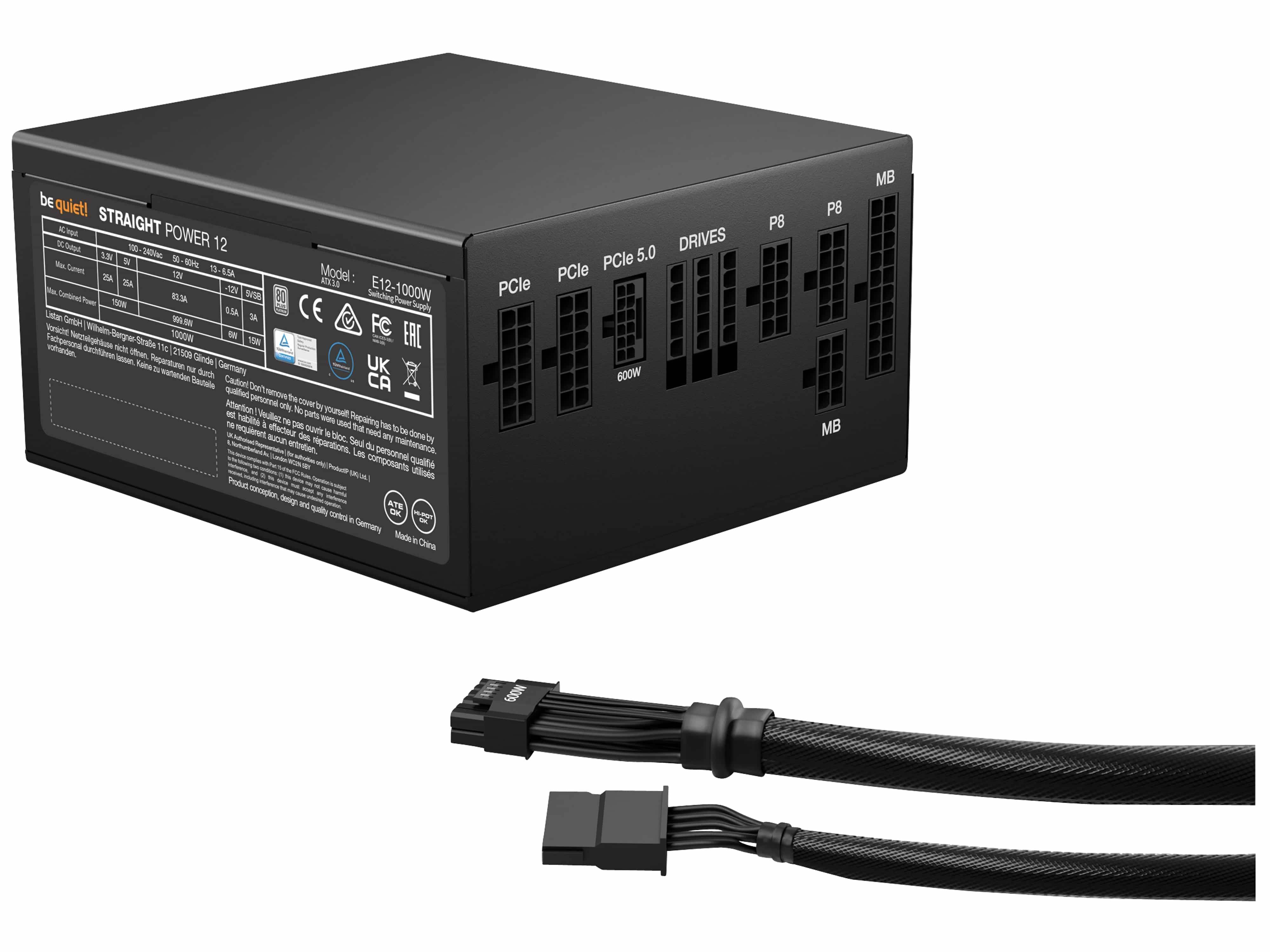 Image du symbole pour be quiet! Straight Power 12 1000 W | Alimentation ATX 3.1, 80 Plus Platinium, 1000 W, 100 - 240 V, 1070 W, 50/60 Hz, 13/