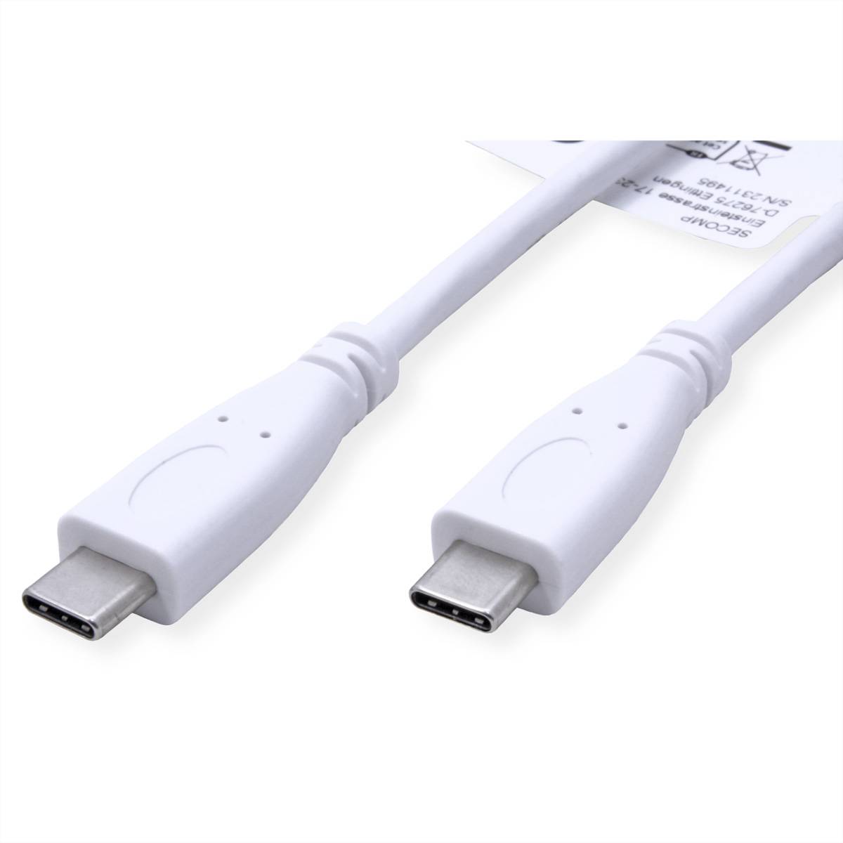 VALUE Câble USB 3.2 Gen 2, avec PD, C-C, M/M, 4K UHD-1, 10Gbit/s, Emark, 100W, blanc, 1 m-2