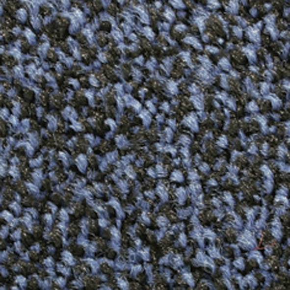 Gros plan sur la texture d'un tapis aux motifs bleus et noirs.