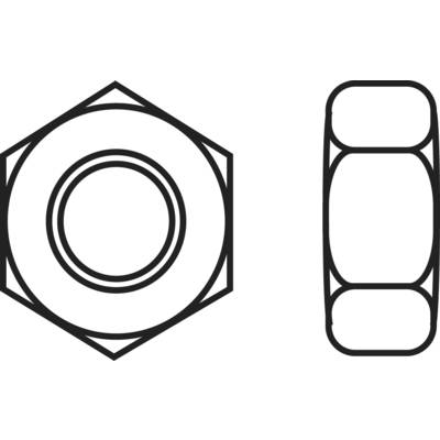 Dessin technique d'un écrou hexagonal, représenté de face et de profil, montrant les dimensions et les détails de forme pour la fabrication.