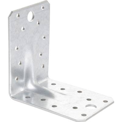 Connecteur d'angle métallique à plusieurs trous pour vis, destiné à stabiliser les structures dans la fabrication de meubles ou d'étagères.