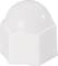 Écrou hexagonal en plastique blanc avec une forme de capuchon arrondi, utilisé pour recouvrir les vis afin de donner un aspect soigné.