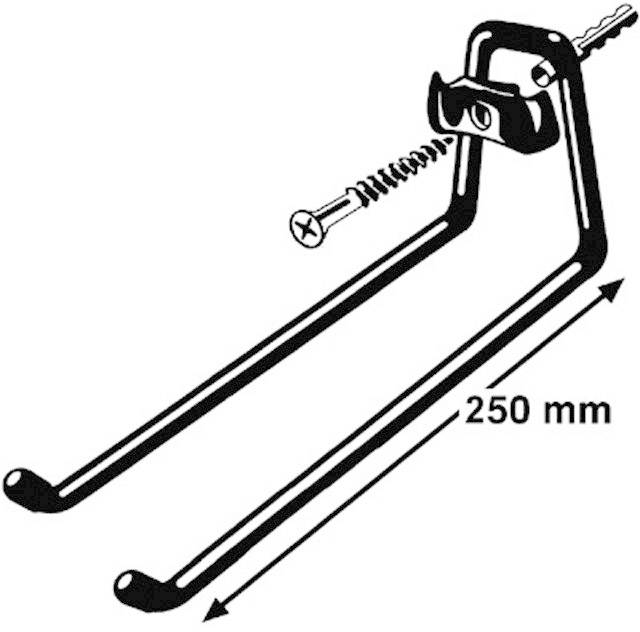 Crochets muraux en métal à fixer avec vis et chevilles, longs de 250 mm, pour suspendre des objets au mur.