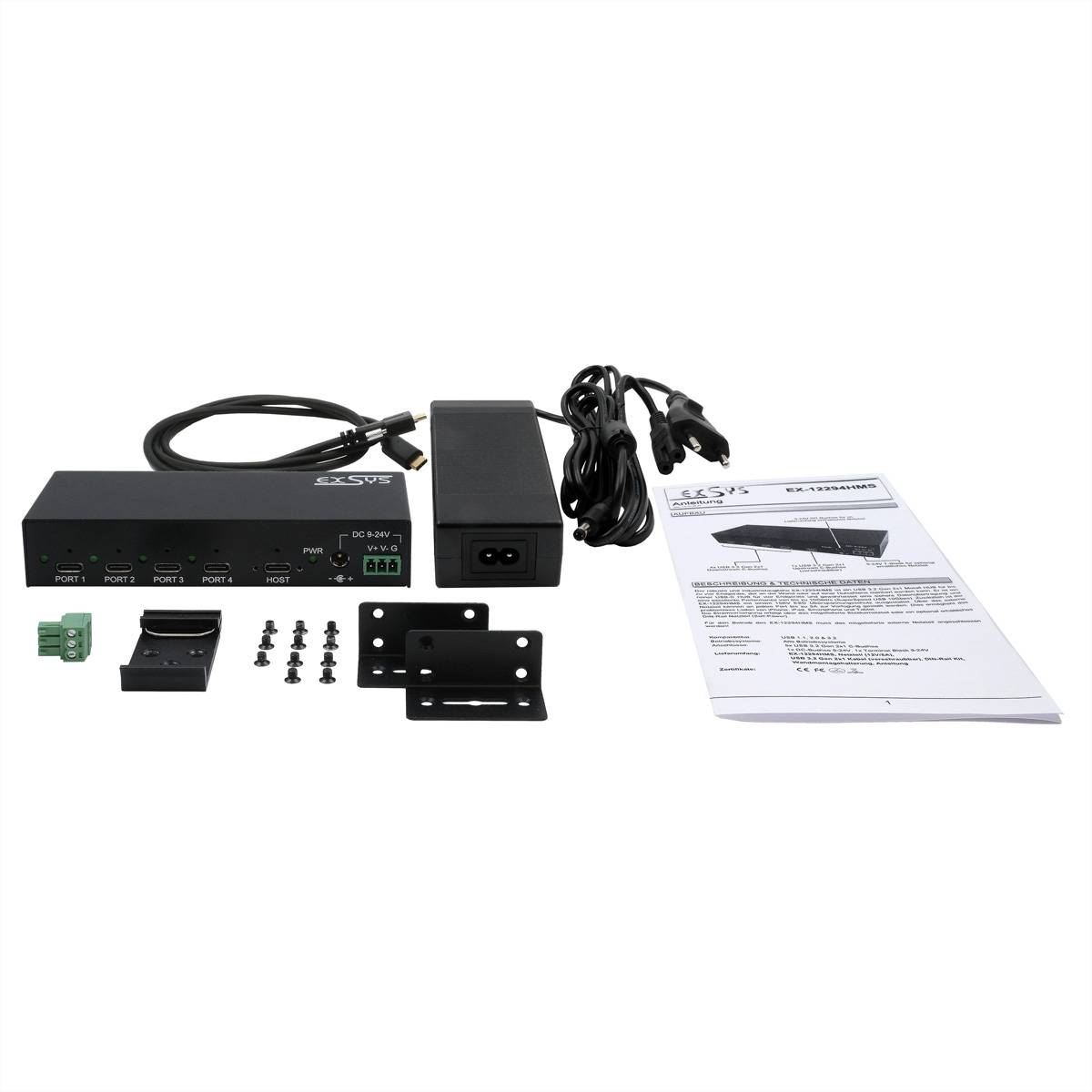 Exsys EXSYS EX-12294HMS 4 Port USB 3.2 Metall Hub USB noir-3