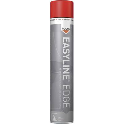 Bombe de peinture rouge de la marque 'Rocol', nom du produit 'Easyline Edge'. Contient de la peinture en aérosol, adaptée pour des marquages au sol simples.
