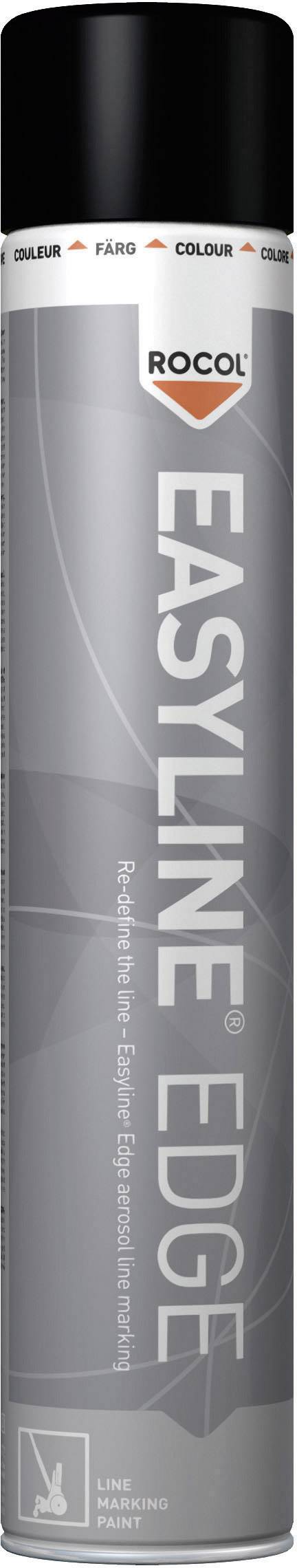 Bombe aérosol portant l'inscription 'ROCOL Easyline Edge' pour peinture de marquage. Conçue pour le traçage de lignes précises sur différentes surfaces.