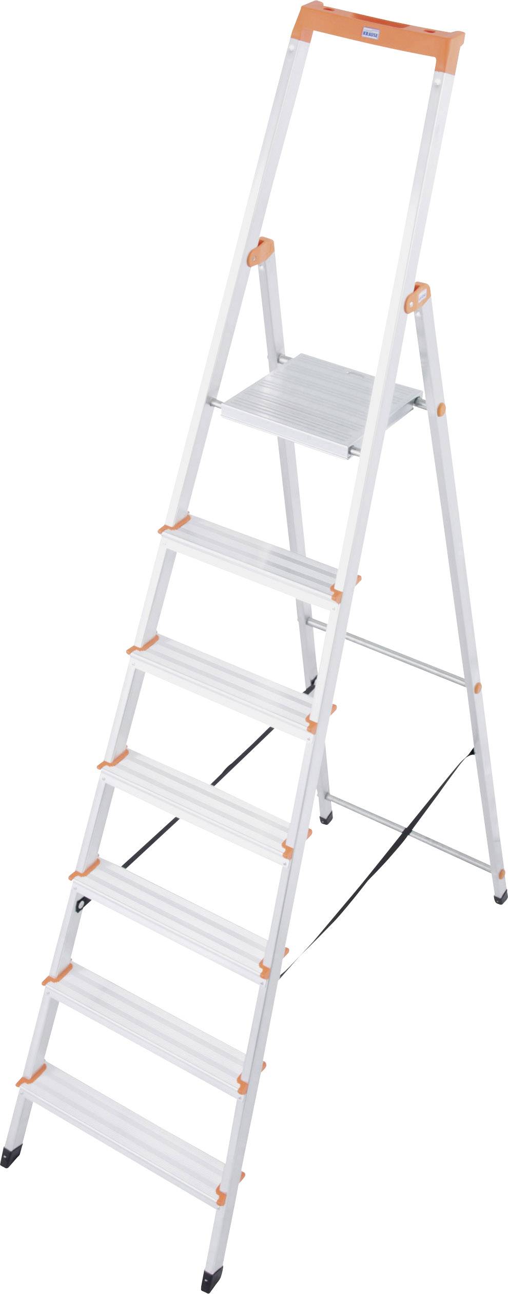 'Échelle pliante en aluminium à sept marches avec des touches orange, adaptée à une utilisation en intérieur.'