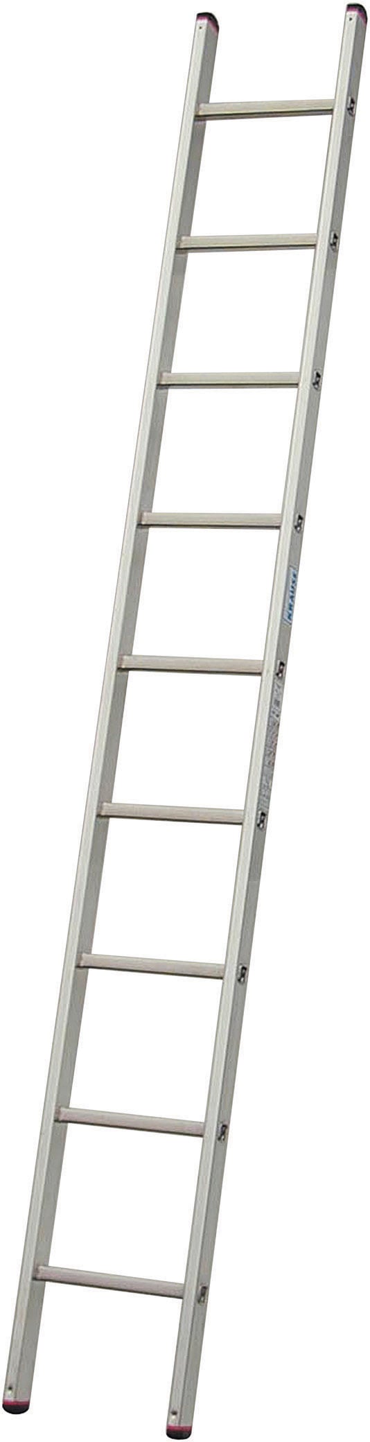 Échelle en aluminium argenté avec neuf échelons, adaptée pour atteindre des endroits en hauteur à l'intérieur ou à l'extérieur.