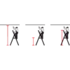 Un pictogramme montre des figures stylisées à différentes hauteurs. À gauche grand, au milieu moyen, à droite petit. Symbolise différentes proportions de taille.