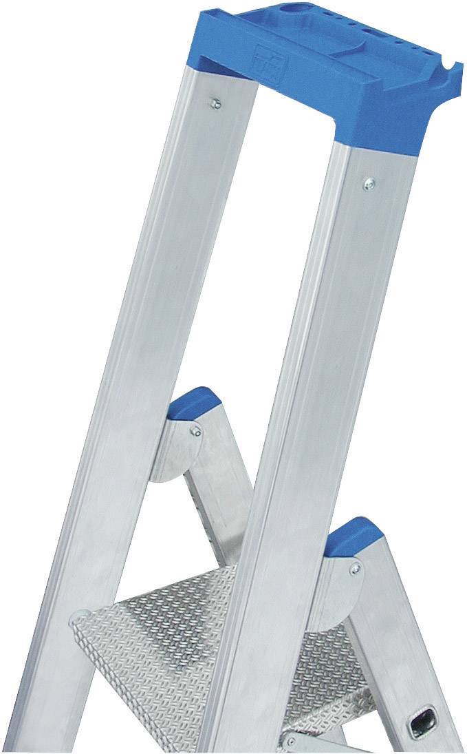 Échelle en aluminium argenté avec embouts en plastique bleu et marches rainurées, idéale pour les petits travaux domestiques et offrant une stabilité optimale.