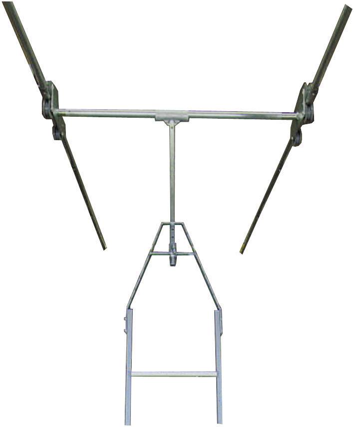 Un support métallique muni de deux longues tiges parallèles. Une structure trapézoïdale est fixée en dessous.