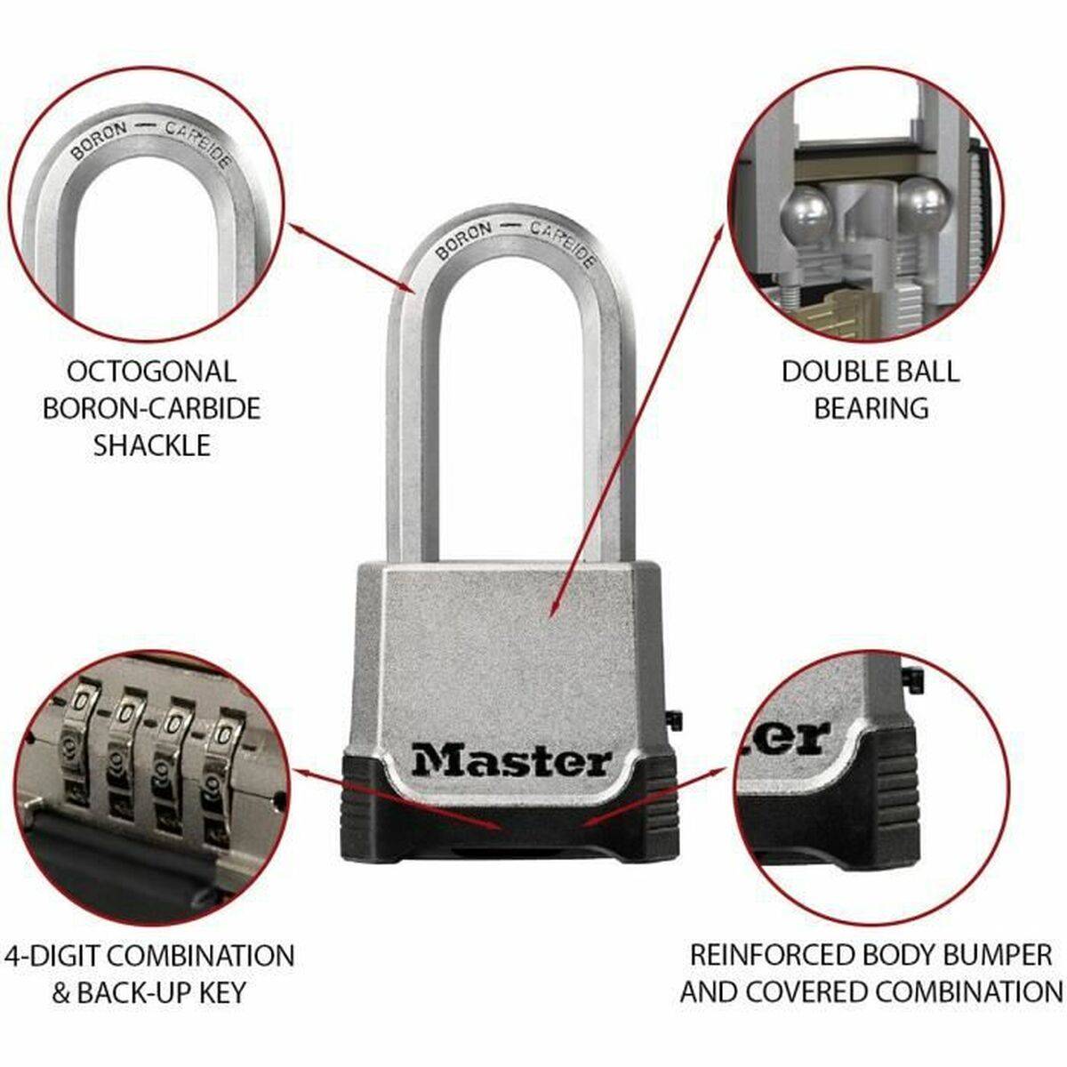 MASTER LOCK Cadenas Haute Sécurité [Combinaison et Clé] [Zinc] [Anse XL] [Extérieur] M176EURDLH-3