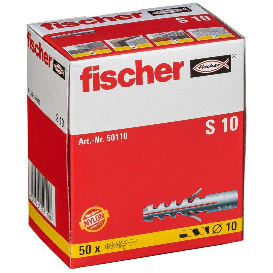Cheville à expansion 100 % nylon sans collerette S 10X50 boîte de 50 - FISCHER - 50110-1