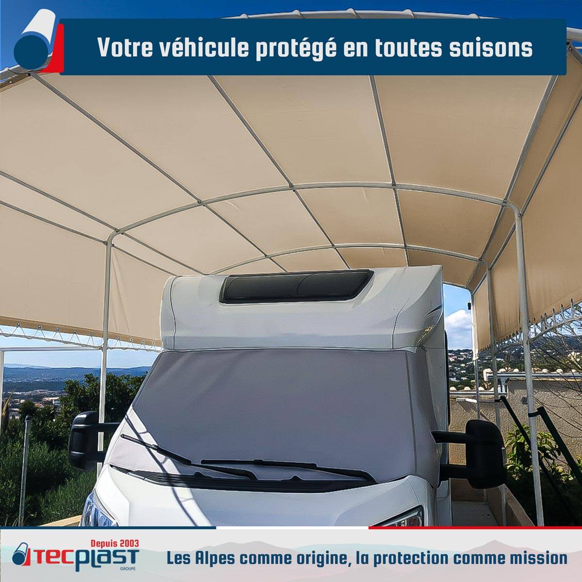 Bâche pour carport Tecplast lp506cp 3x3 m - beige foncé - garantie 5 ans-1