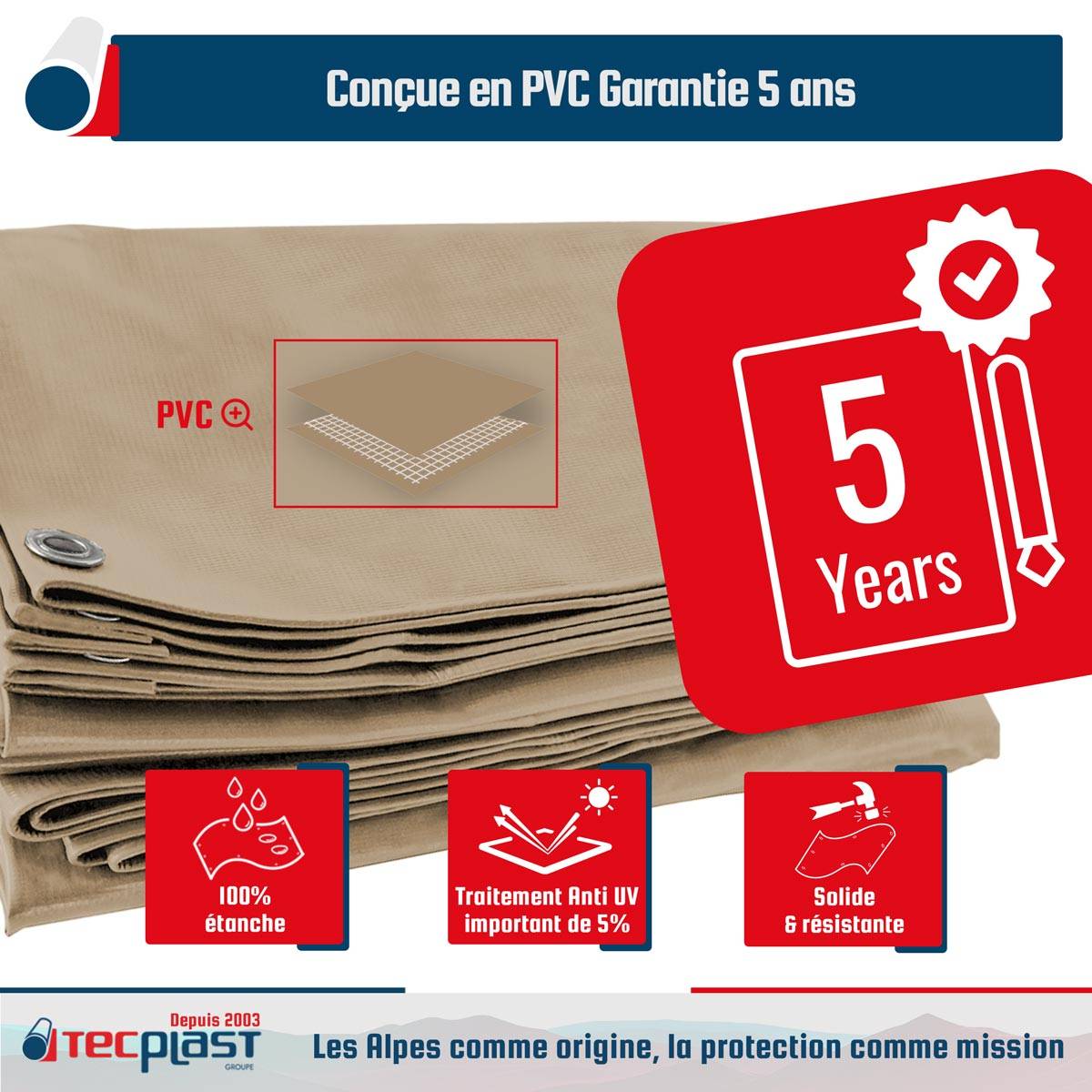 Bâche brise-vue Tecplast lp506bv 2,5x3 m - beige foncé - garantie 5 ans-1